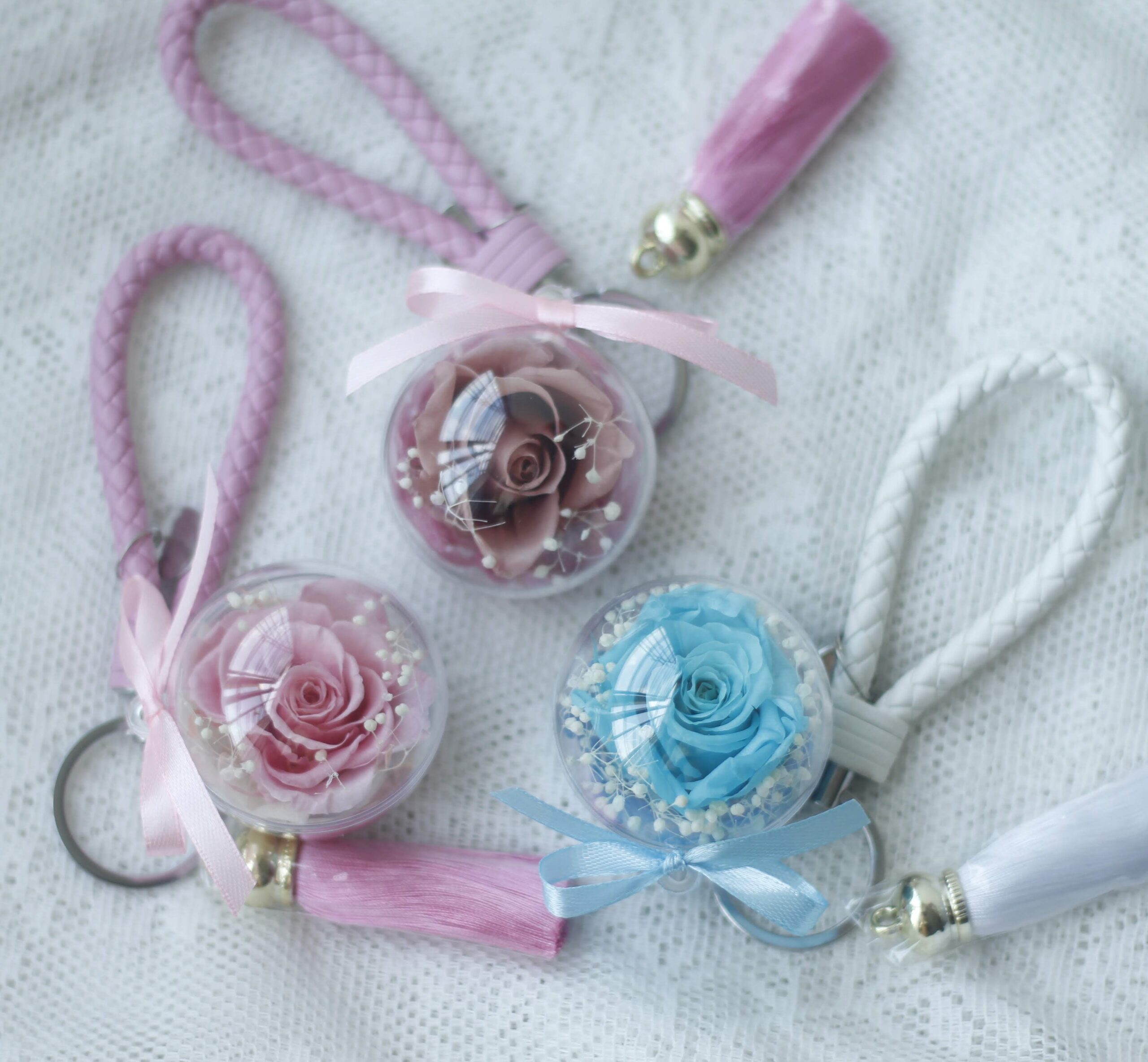 Rose Bag Charm with Woven Strap and Tassel